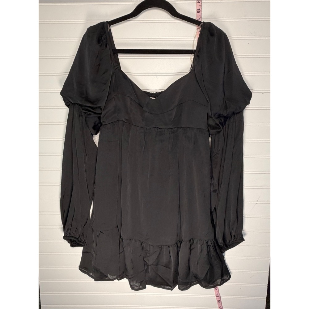 &merci Black Puff Long Sleeve Ruffle Mini Dress Sweetheart Smocked Back Medium
